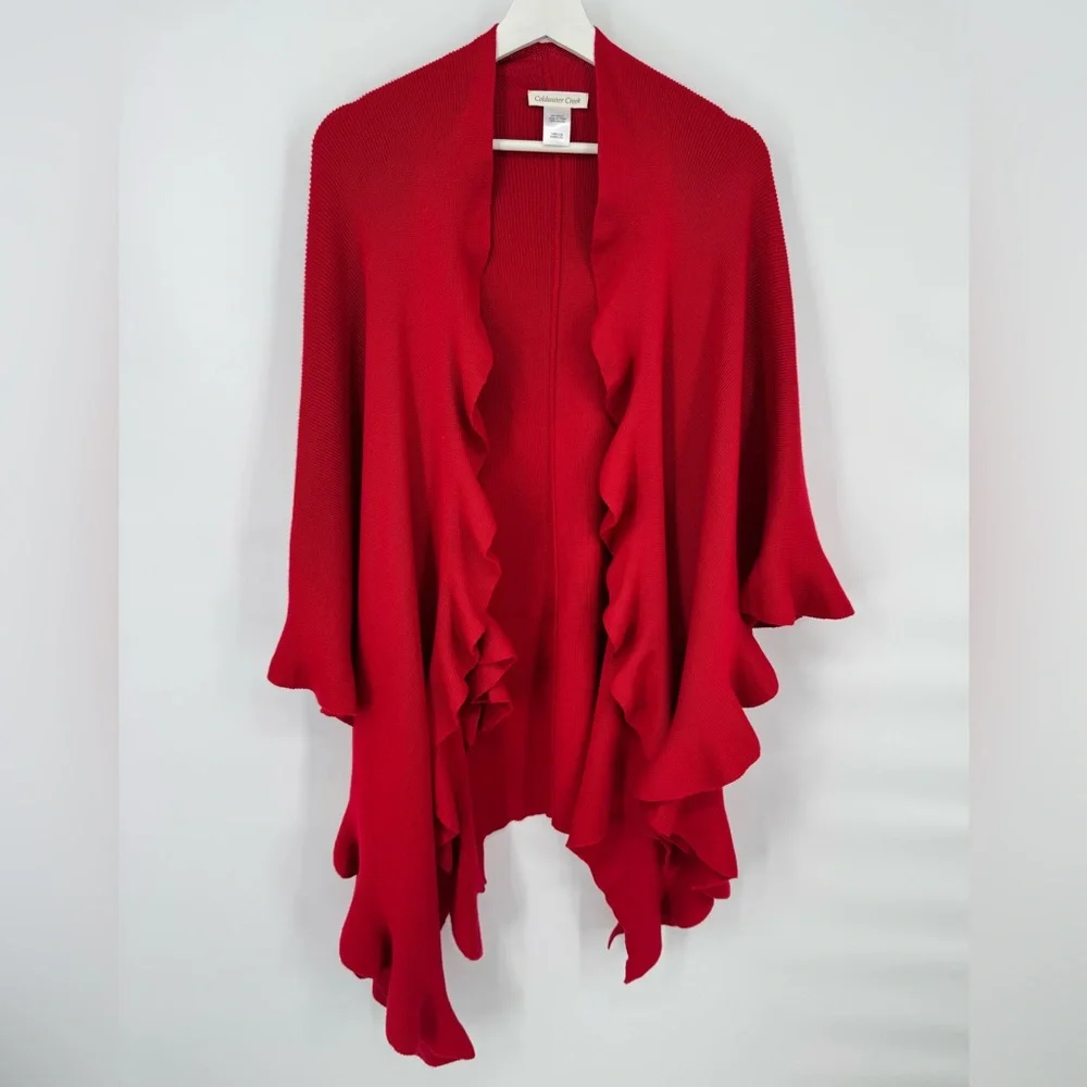 Coldwater‎ Creek ribbed knit ruffle shawl/wrap/poncho
